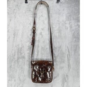 Vintage Joan & David Brown Crocodile Embossed Leather Crossbody Bag Purse
